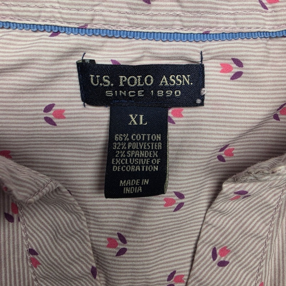 US Polo Assn Womens XL Pink Stripe Tulip Floral Long Sleeve Button Shirt - Picture 3 of 10